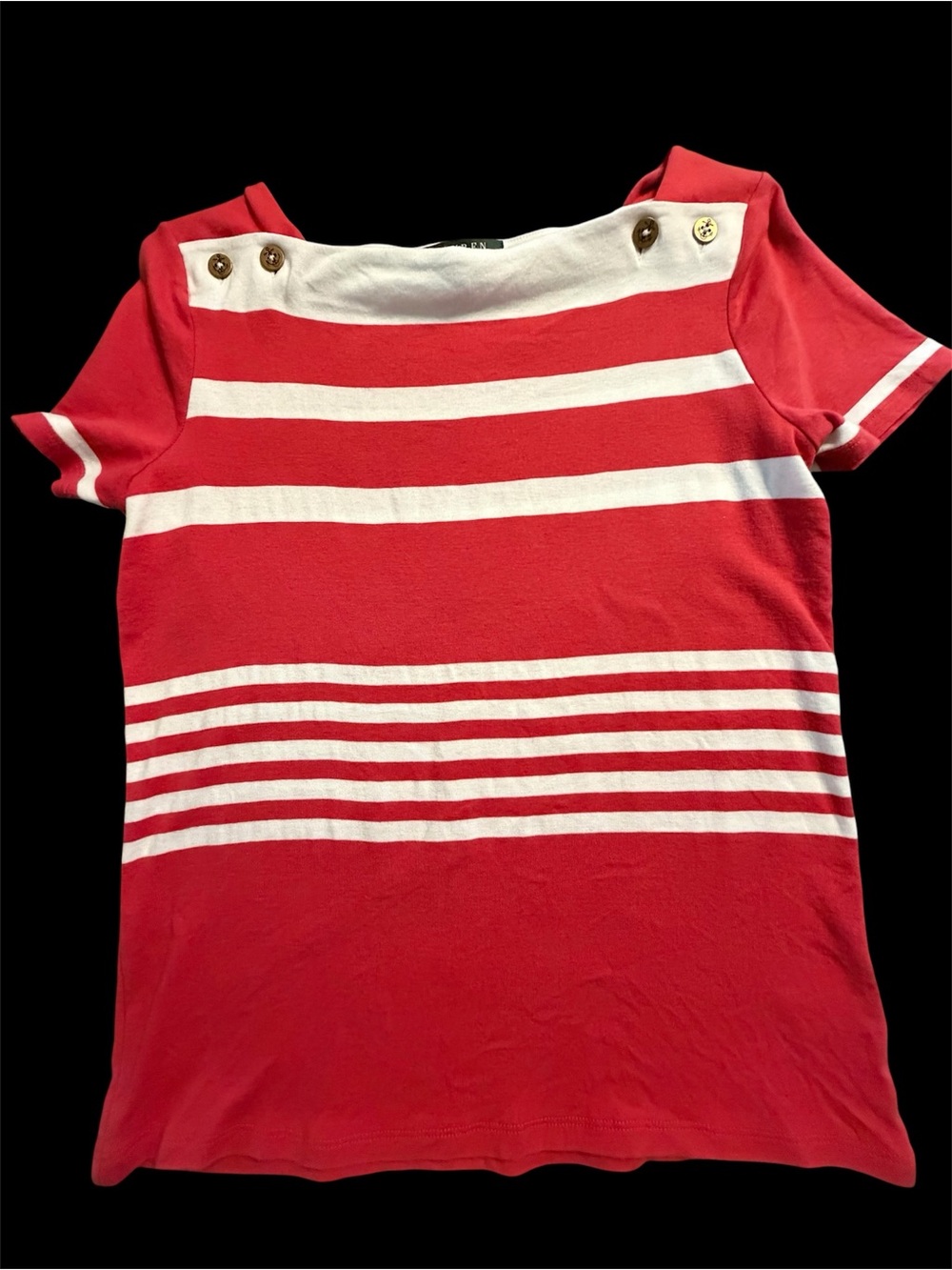 Lauren Ralph Lauren Red and White Striped Crewneck Tee